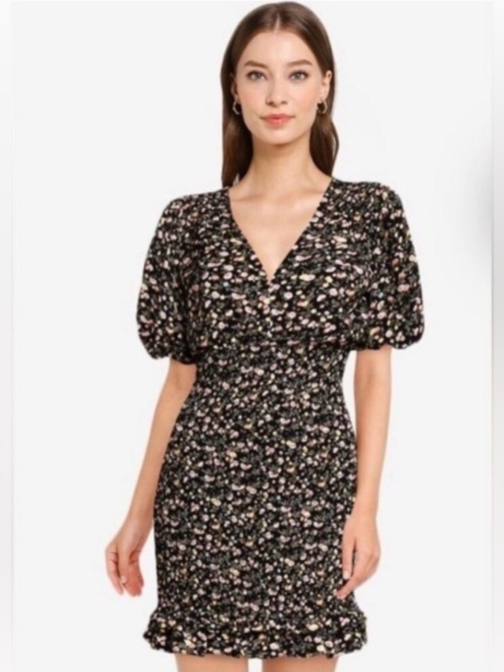 Abercrombie ditzy floral dress XS Tall Smocked bottom Puff sleeve Vneck